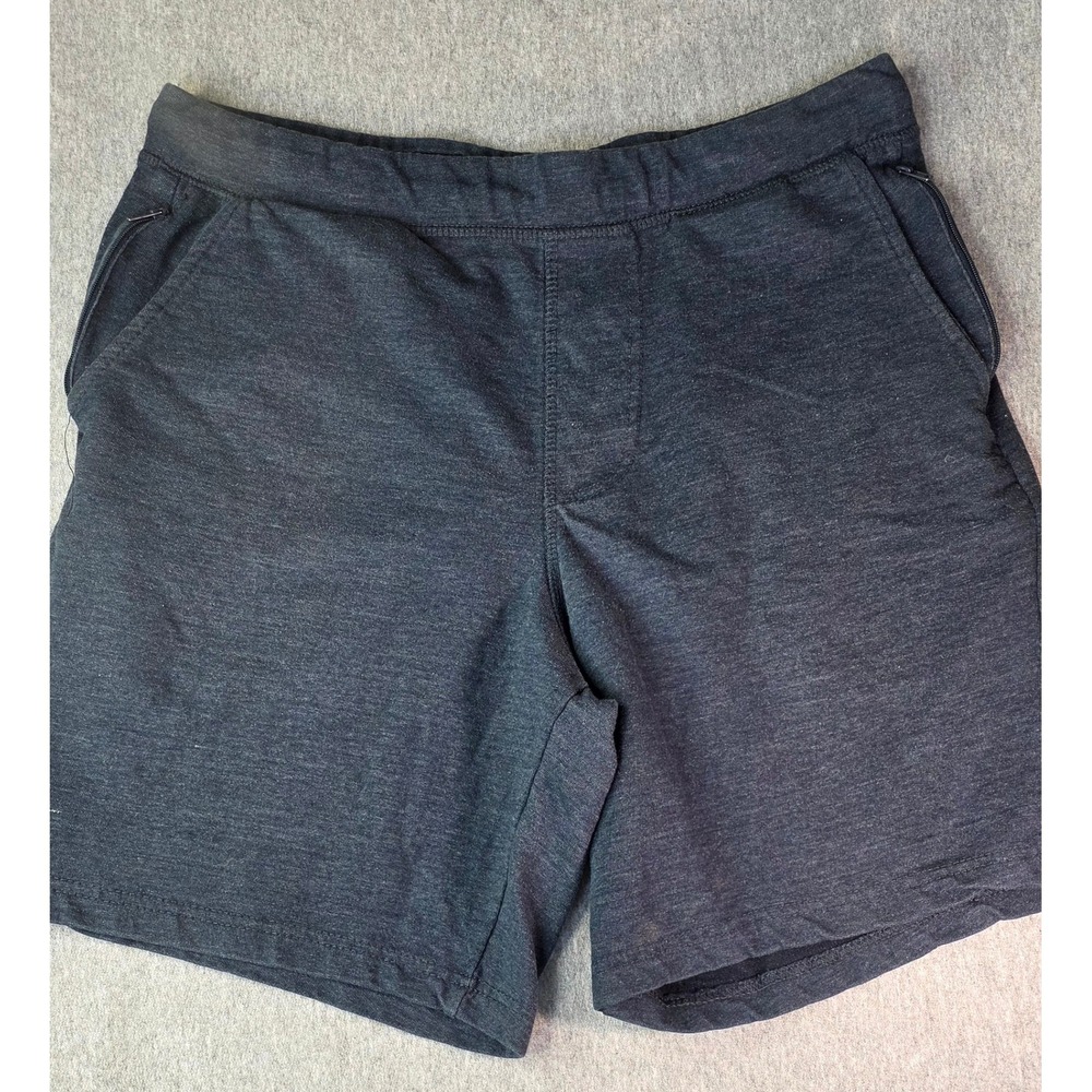 Eddie Bauer Lounge Shorts Mens Medium Blue Heathered Knit Zipper Pockets